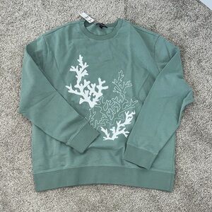 Express blue Green graphic Coral Sweater sweatshirt  long sleeve comfy large